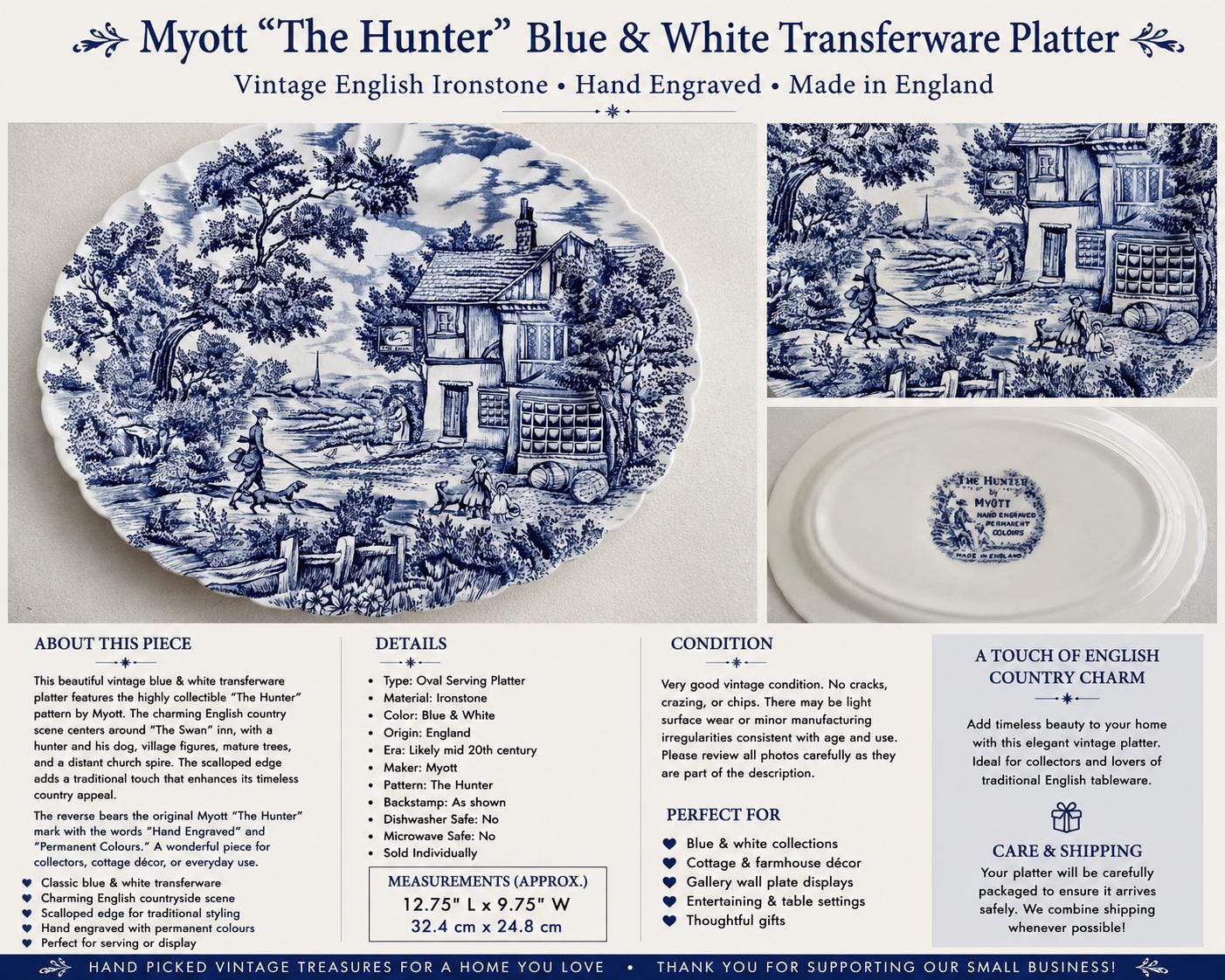 Vintage or Antique Blue & White Transferware Serving Platters