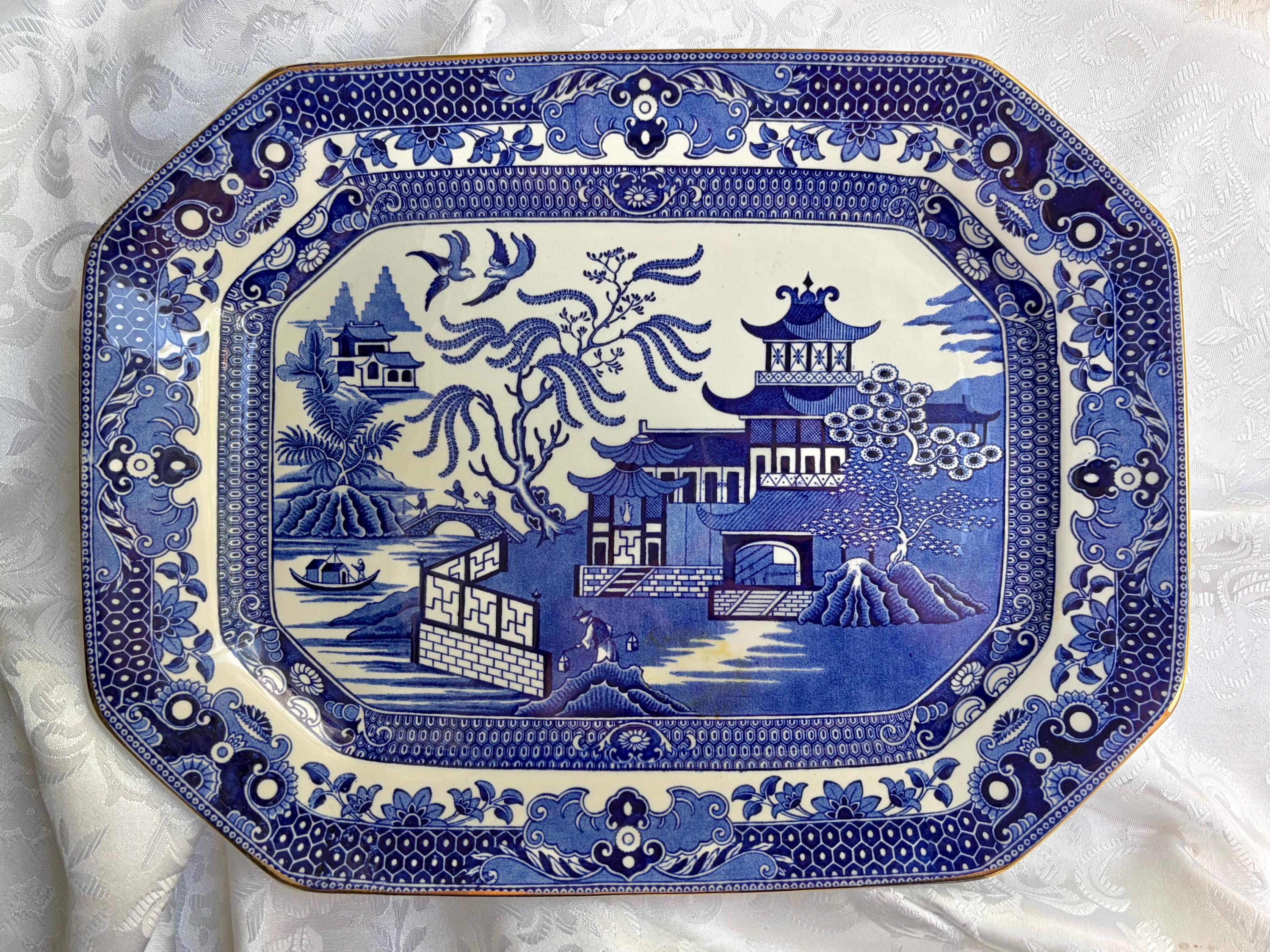 Extra Large Blue & White Chinoiserie Serving Platters | Burleigh Ware Willow or English Willow Eaton Fine Dining | Sold Individually