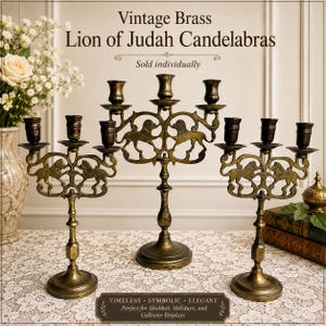 Candelabri vintage in ottone con il leone di Giuda – Venduti singolarmente immagine 1