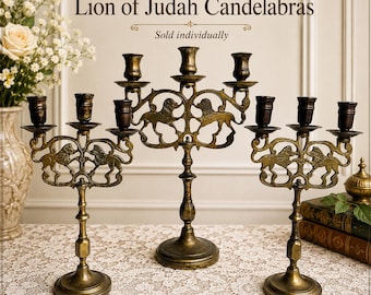 Vintage Brass Lion of Judah Candelabras – Sold individually