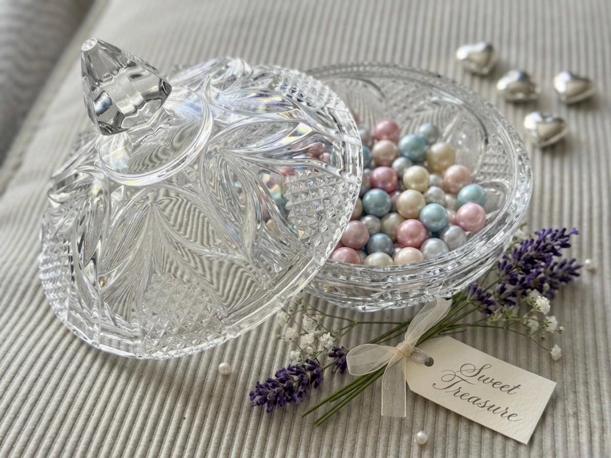 Vintage Crystal Candy Dish with Lid — Each Trinket Jar Sold Individually