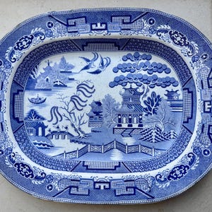 Antique M.T. & Co. Blue Willow Stoneware Platter – England, Circa Mid-19th Century