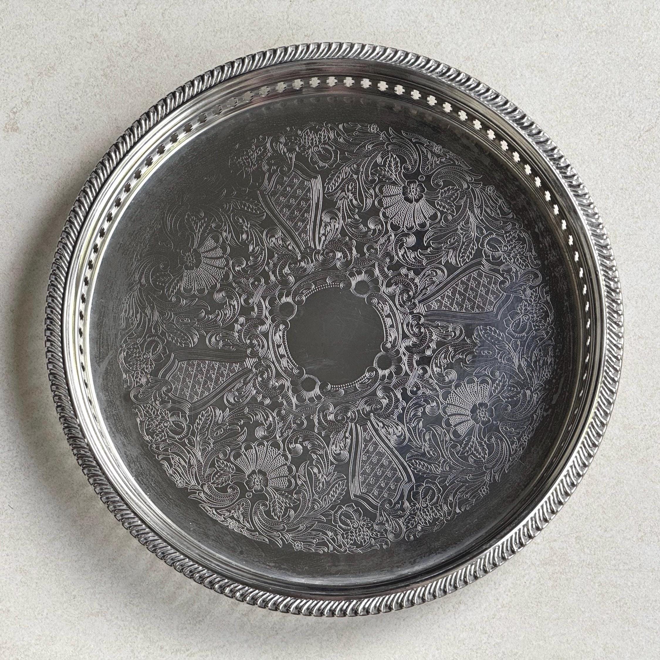 Vintage Silverplate Gallery Trays – Ornate Round Serving Trays with Pierced Sides