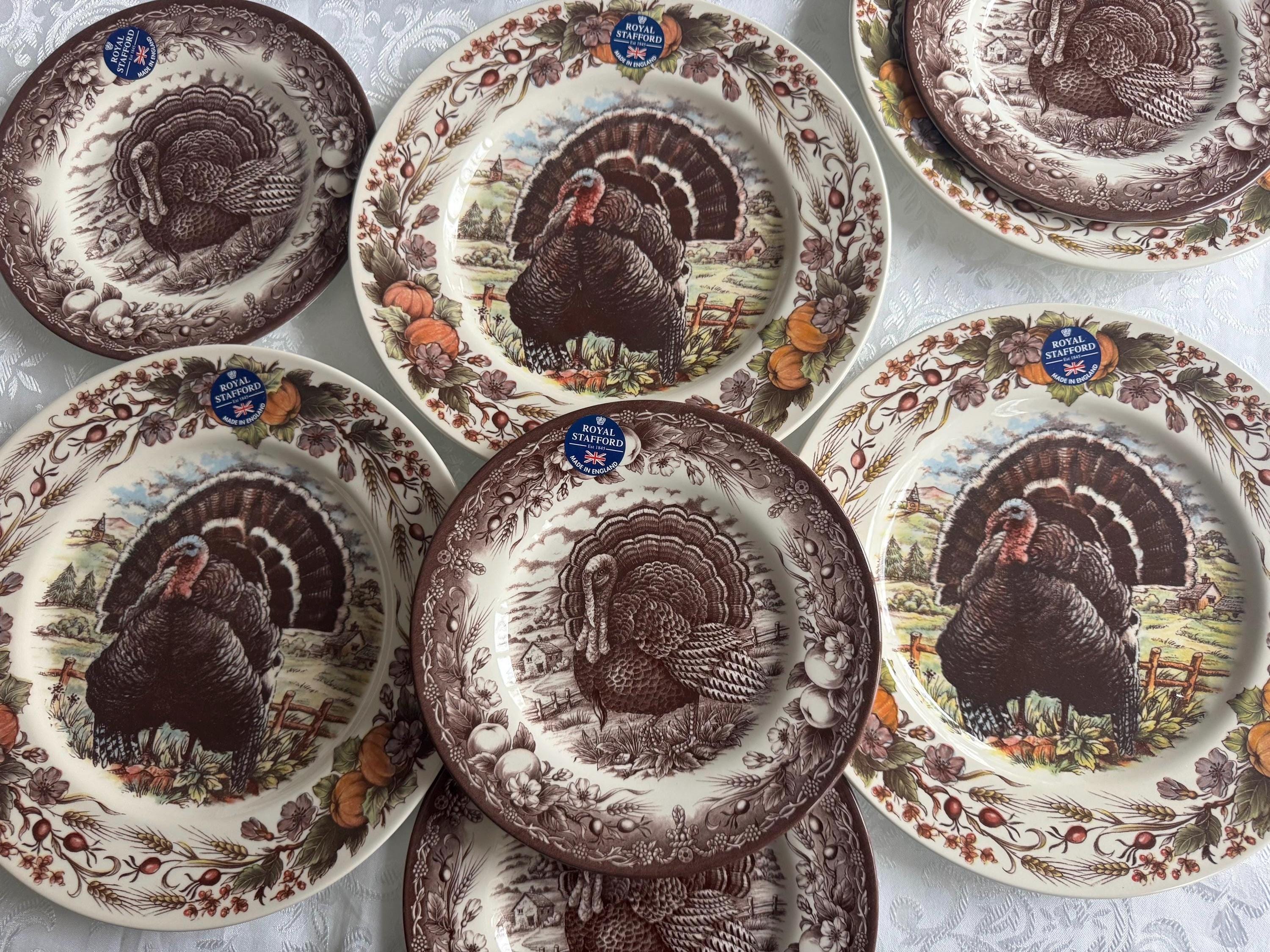 New Transferware Fall Thanksgiving Theme - Salad Plates - Royal Stafford - Made in England