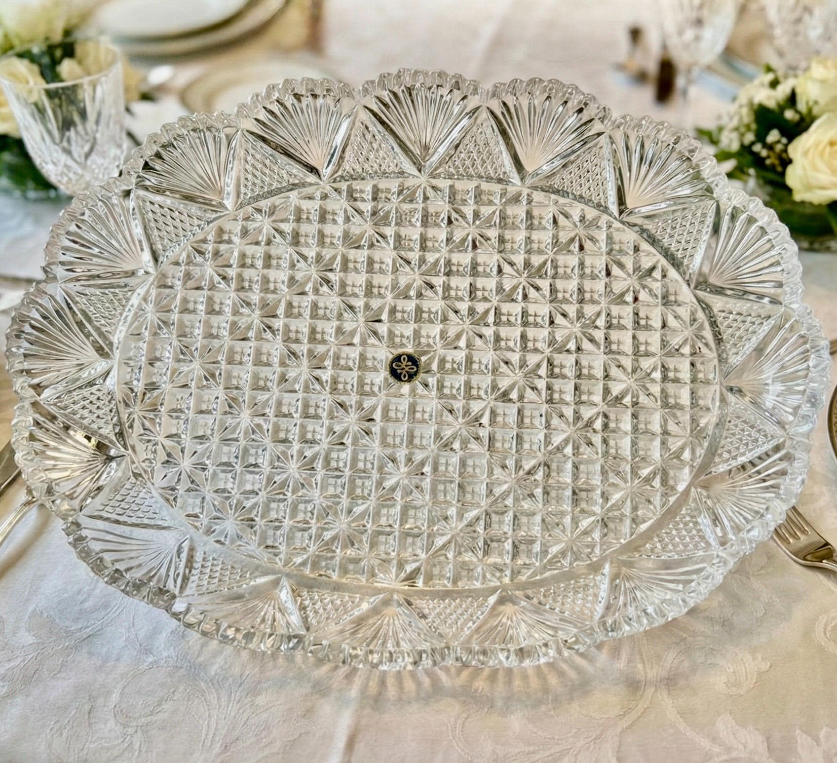 Vintage Hofbauer Crystal Oval Serving Platter — Unused, Made in Japan