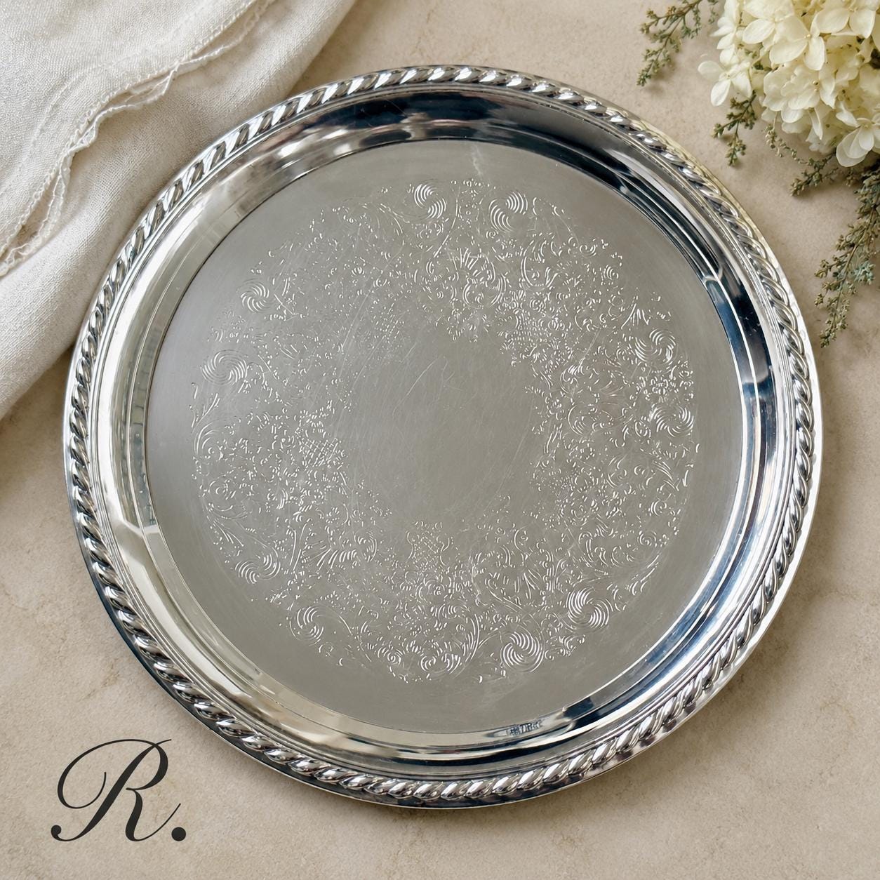 Vintage Silver-Plated Round Tray Collection – Ornate Etched Designs & Classic Makers – Sold Individually