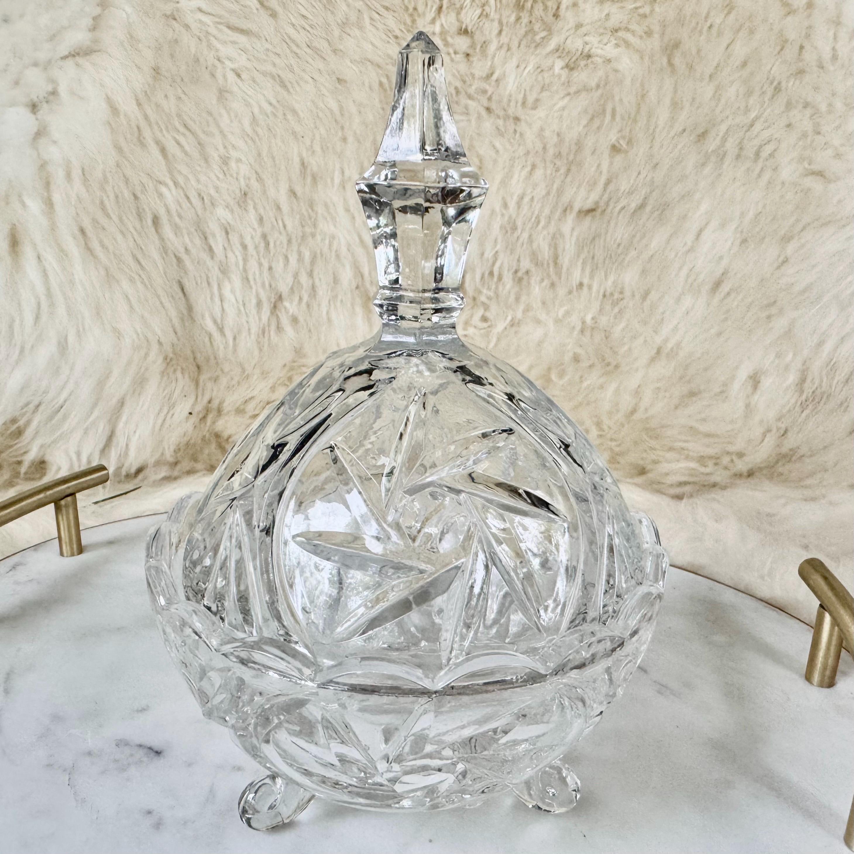 Vintage Crystal Candy Dish with Lid — Each Trinket Jar Sold Individually