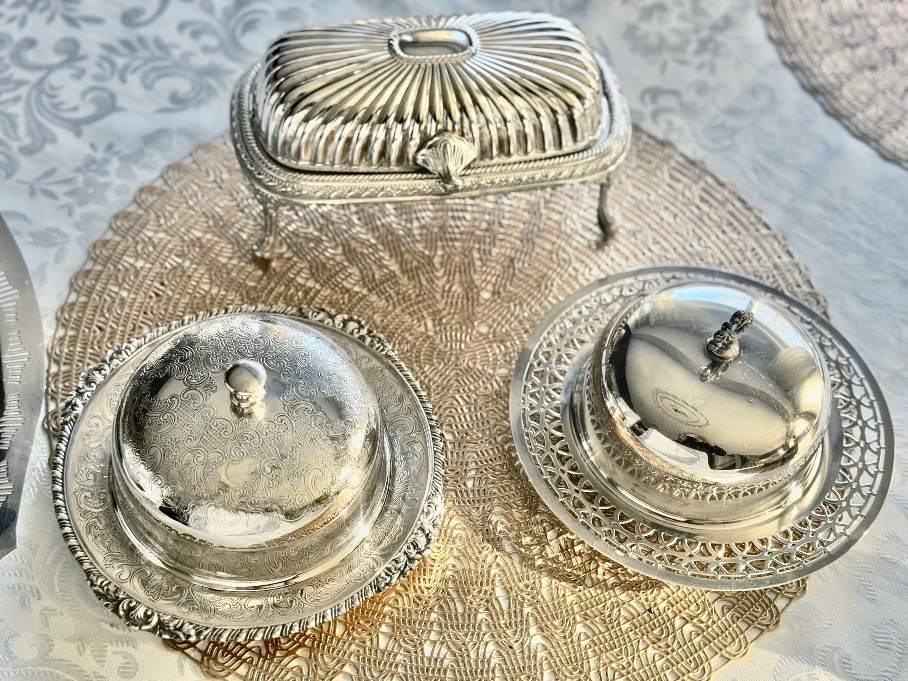 Vintage Silverplate Covered Dishes & Roll-Top Server — Sold Individually