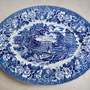Vintage or Antique Blue & White Transferware Serving Platters A. Englands Heritage