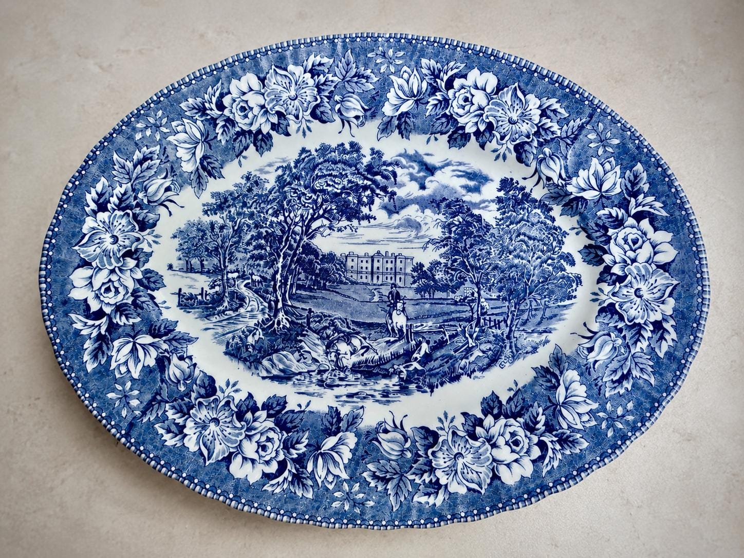 Vintage or Antique Blue & White Transferware Serving Platters