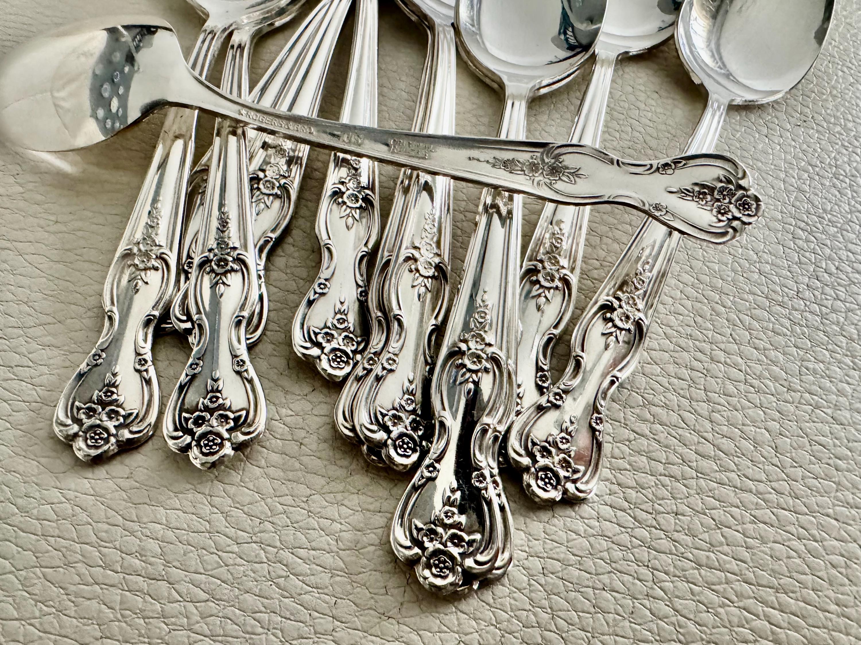Vintage Dessert Spoons - Silver Plated Silverware Inspiration Magnolia (1951) by Rogers & Bros