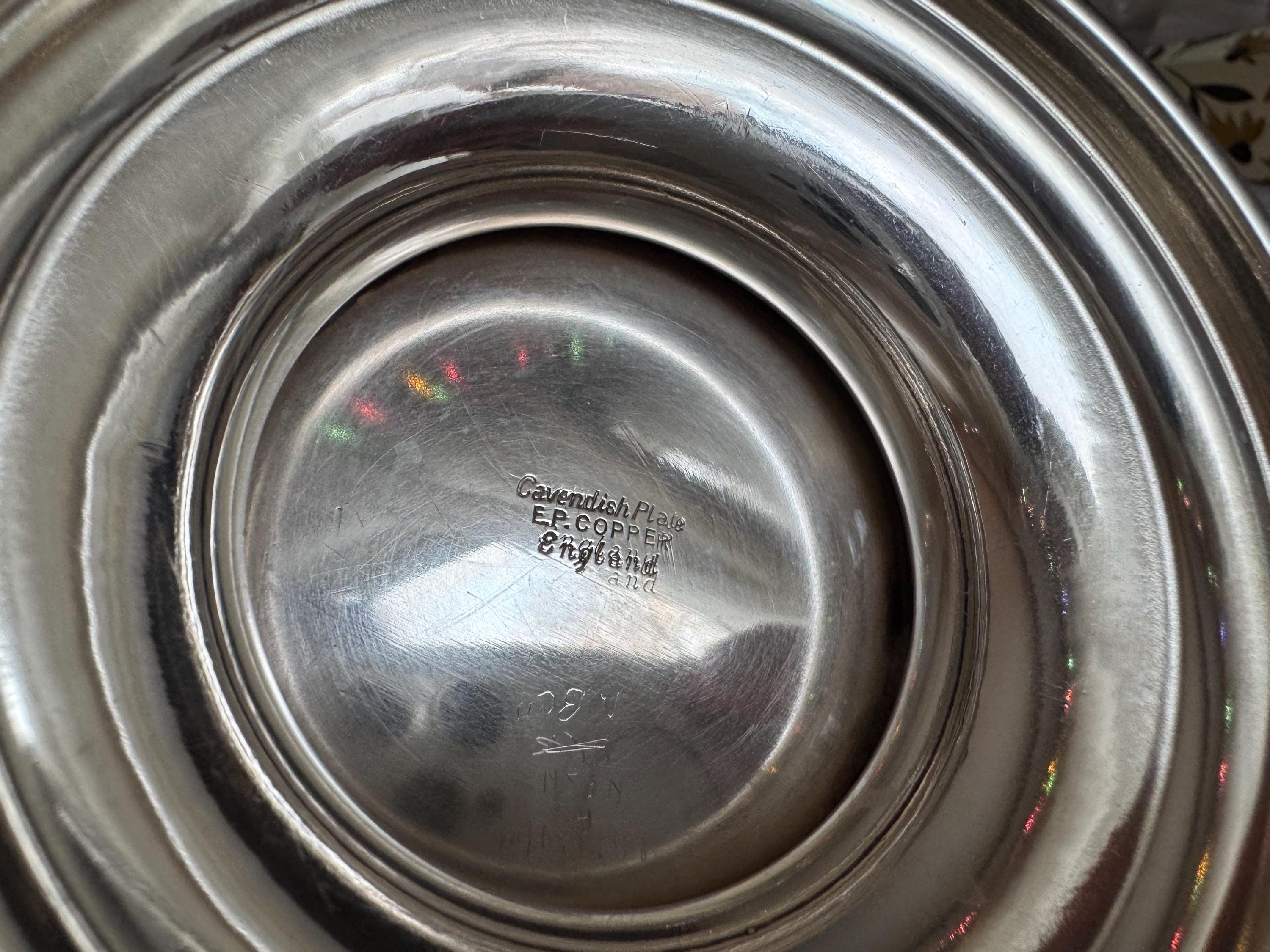 Heavy Antique Silverplate “Cavendish Plate” Pedestal Serving Bowl – Made in England