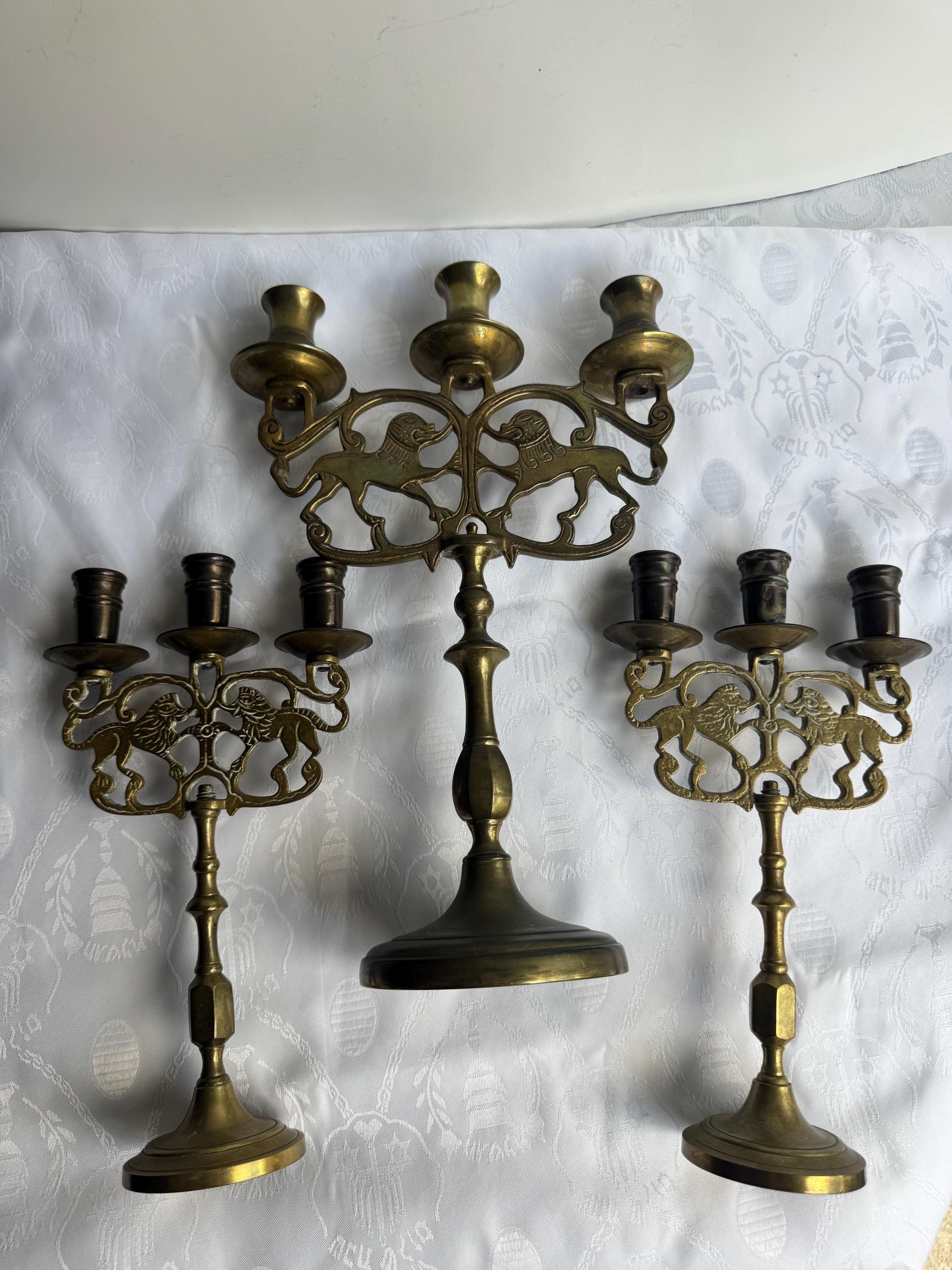 Vintage Brass Lion of Judah Candelabras – Sold individually