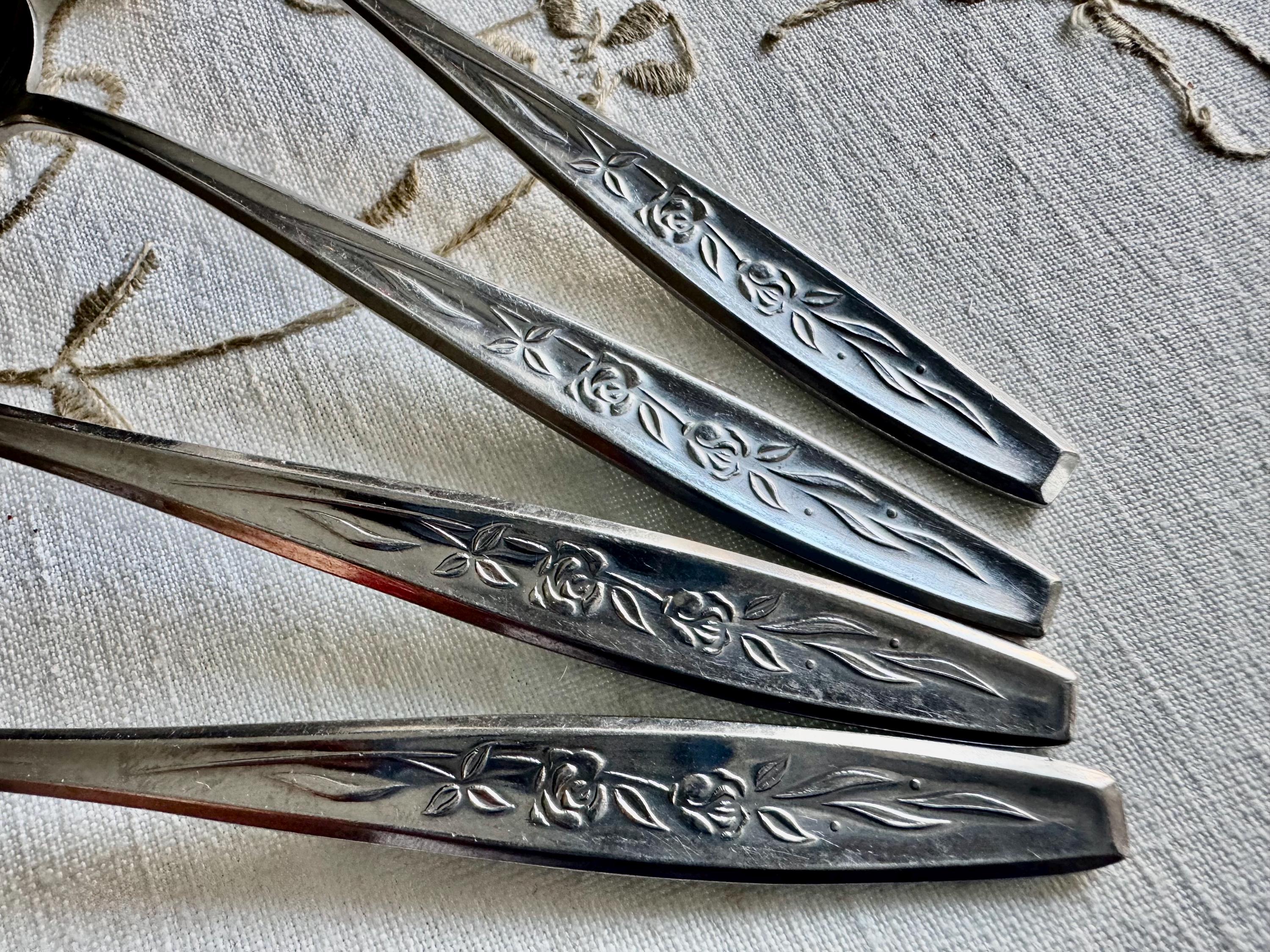Vintage Stainless Steel Japan & Korea Flatware Sets — Ornate Rose Pattern — Custom Sets Available