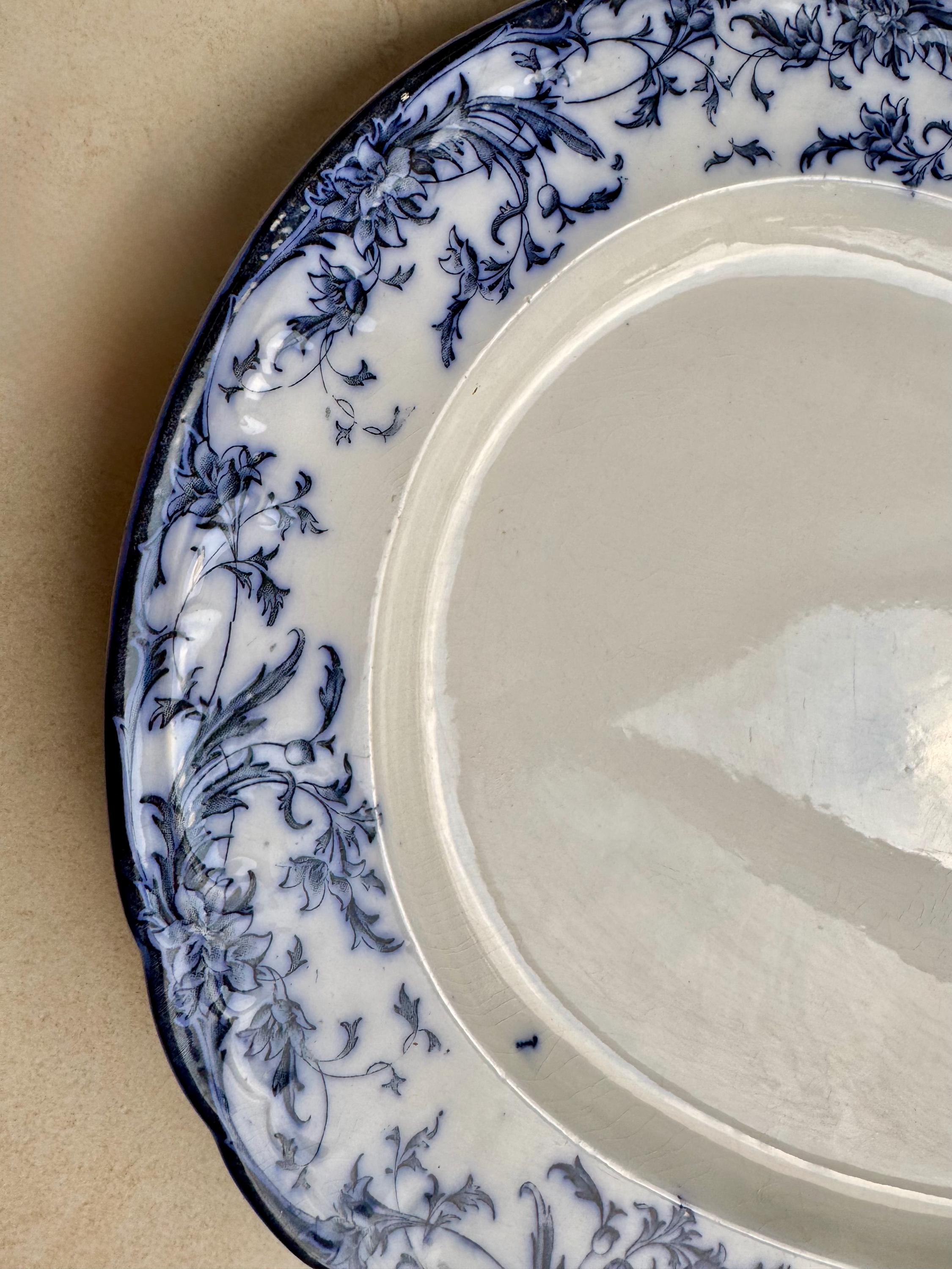 Antique 1880s Bridgwood Son Blue & White Transferware Oval Platter – 18 1/2” x 14 1/2”