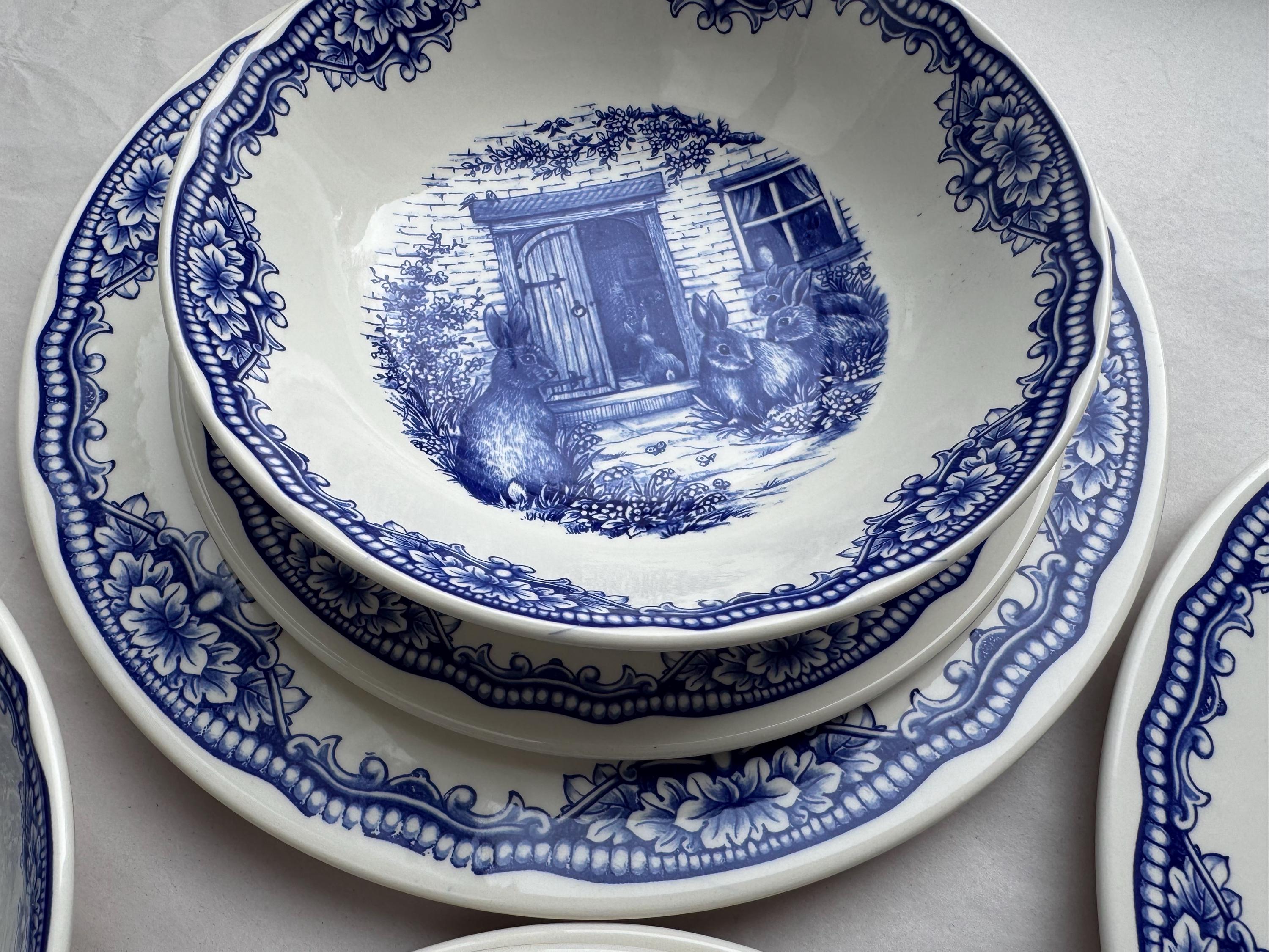 Blue & White Easter Bunny Plates – Royal Stafford England – Spring Tablescape – Easter Brunch Entertaining