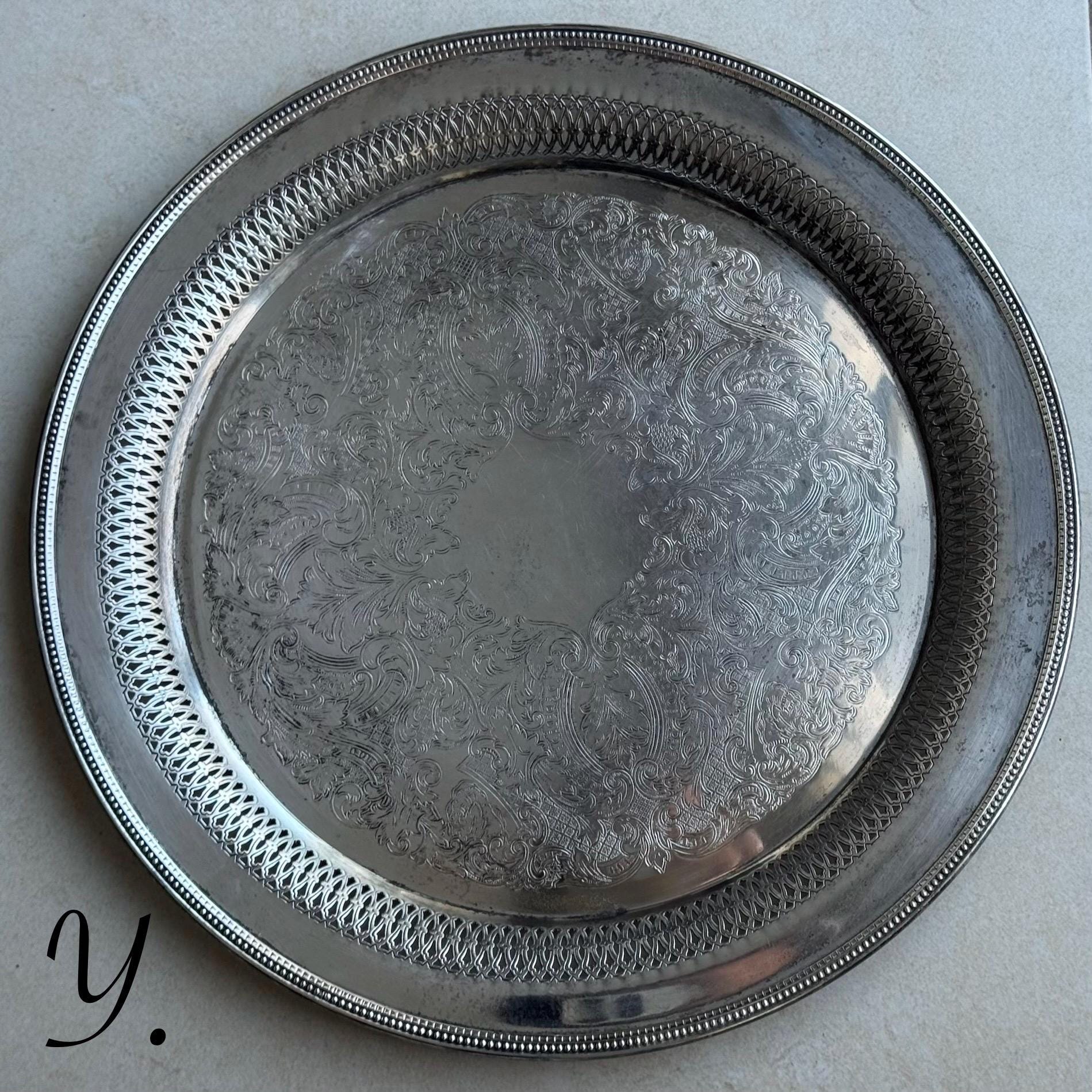 Vintage Silver-Plated Round Tray Collection – Ornate Etched Designs & Classic Makers – Sold Individually