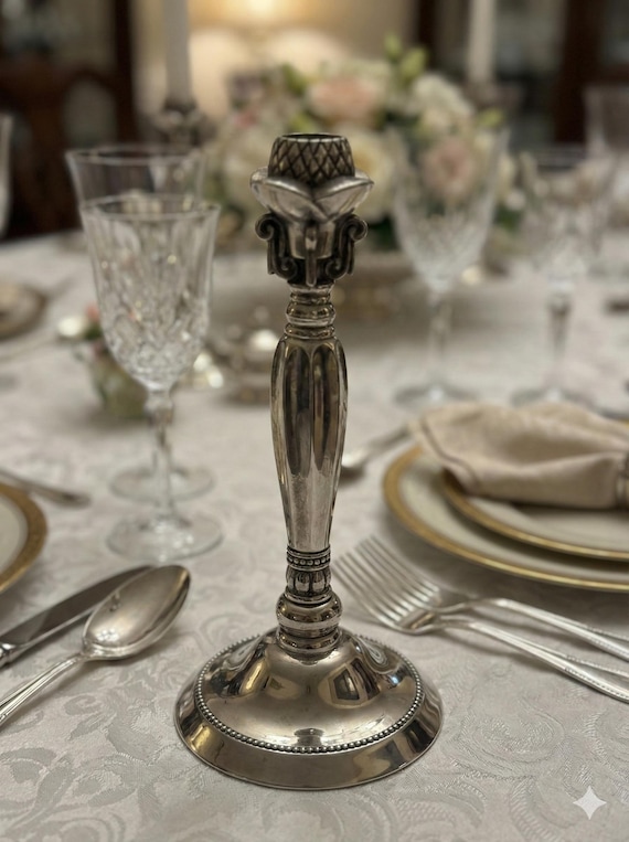 Vintage Silverplate Candlestick — Godinger — Classic Scroll & Pinecone Motif
