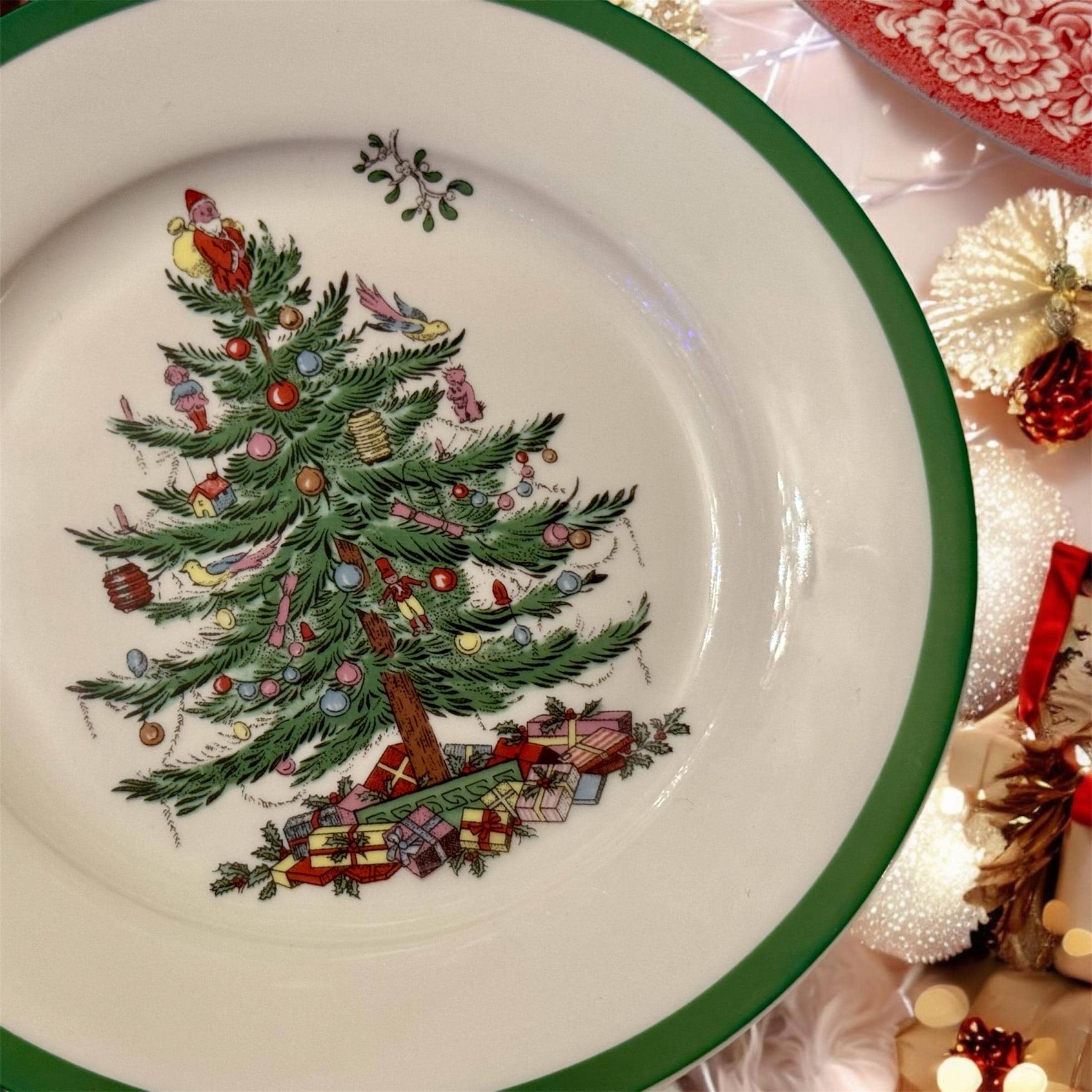 Transferware Christmas Plates — Santa's Sleigh & Spode Tree