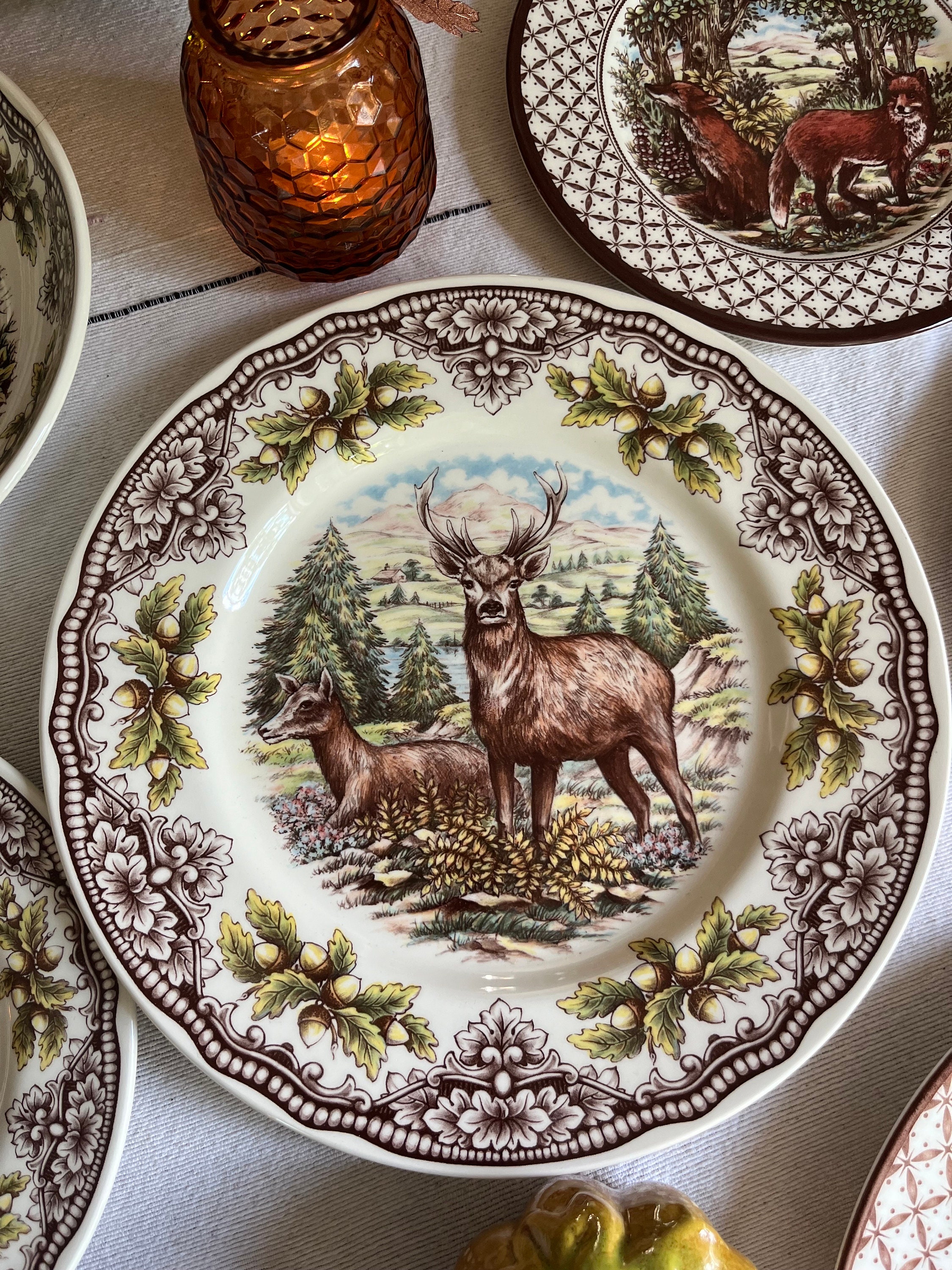 Royal Stafford Transferware Dinner Plates: Thanksgiving Fall Decor, Made in England