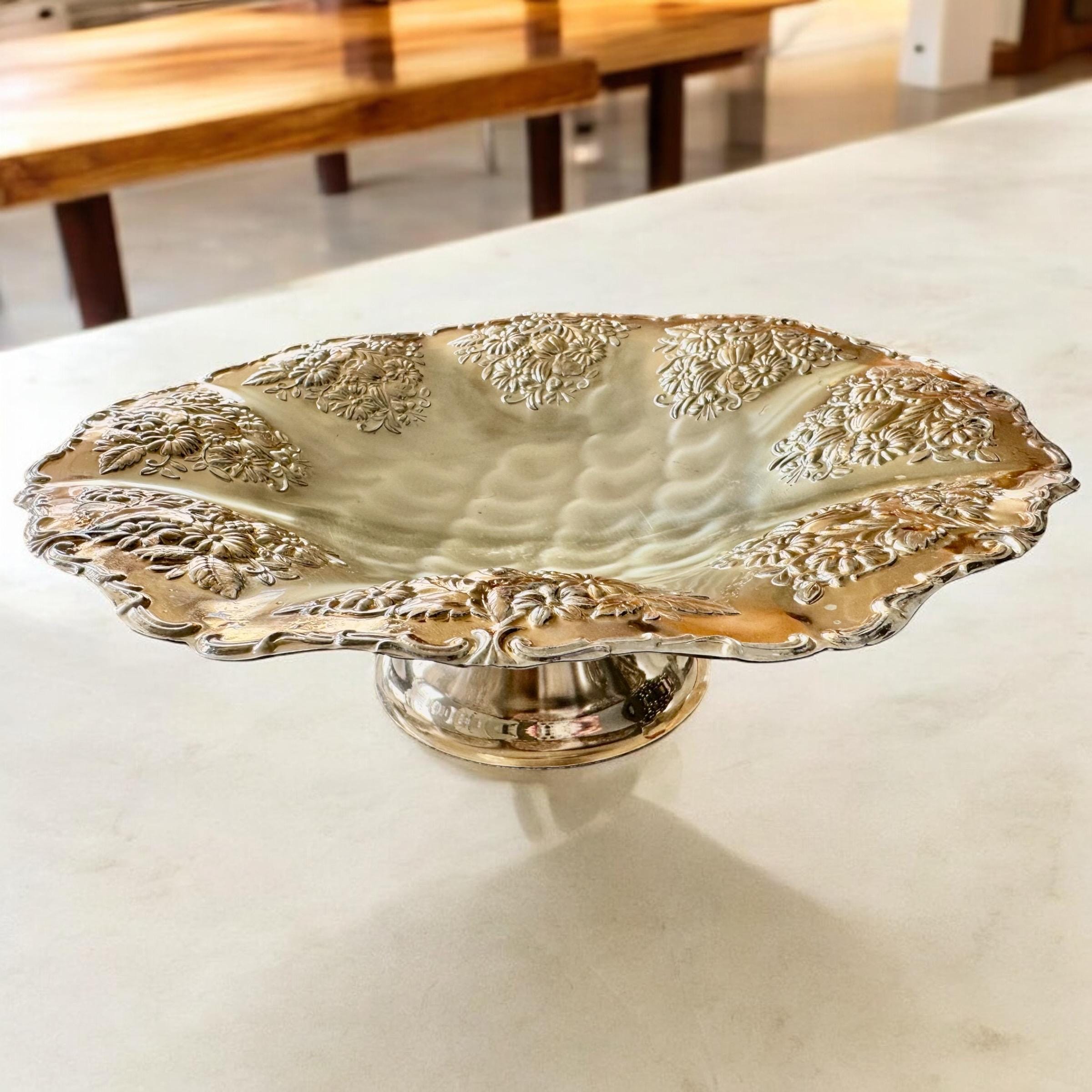 Vintage BMF Silverplated Footed Serving Bowl — Rose Embossed — Made in Western Germany