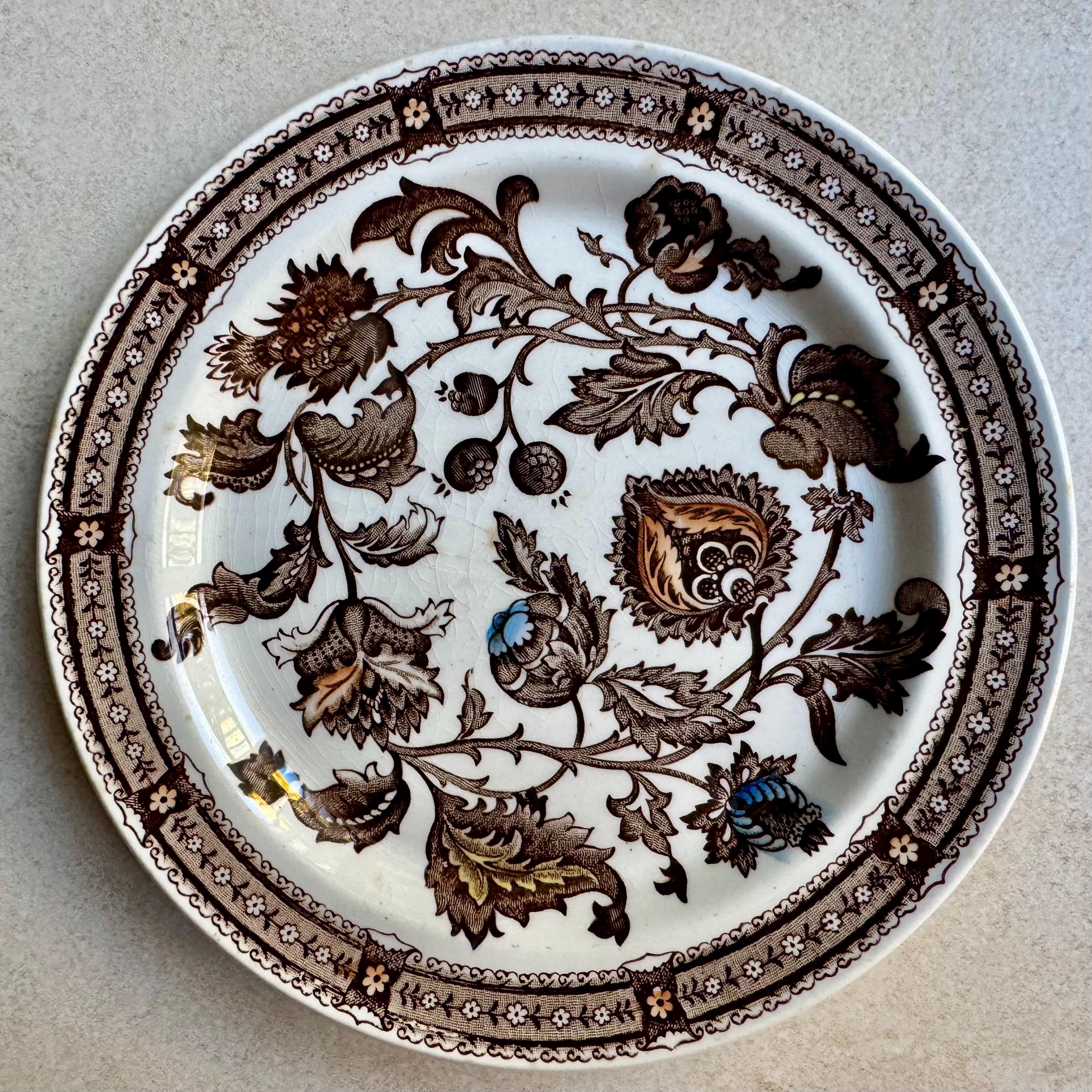 Vintage Autumn Wall Plate Gallery – 8 Piece Mixed Transferware & Leaf Dish Collection – Brown Floral, Windmill, Maple Leaf Decor