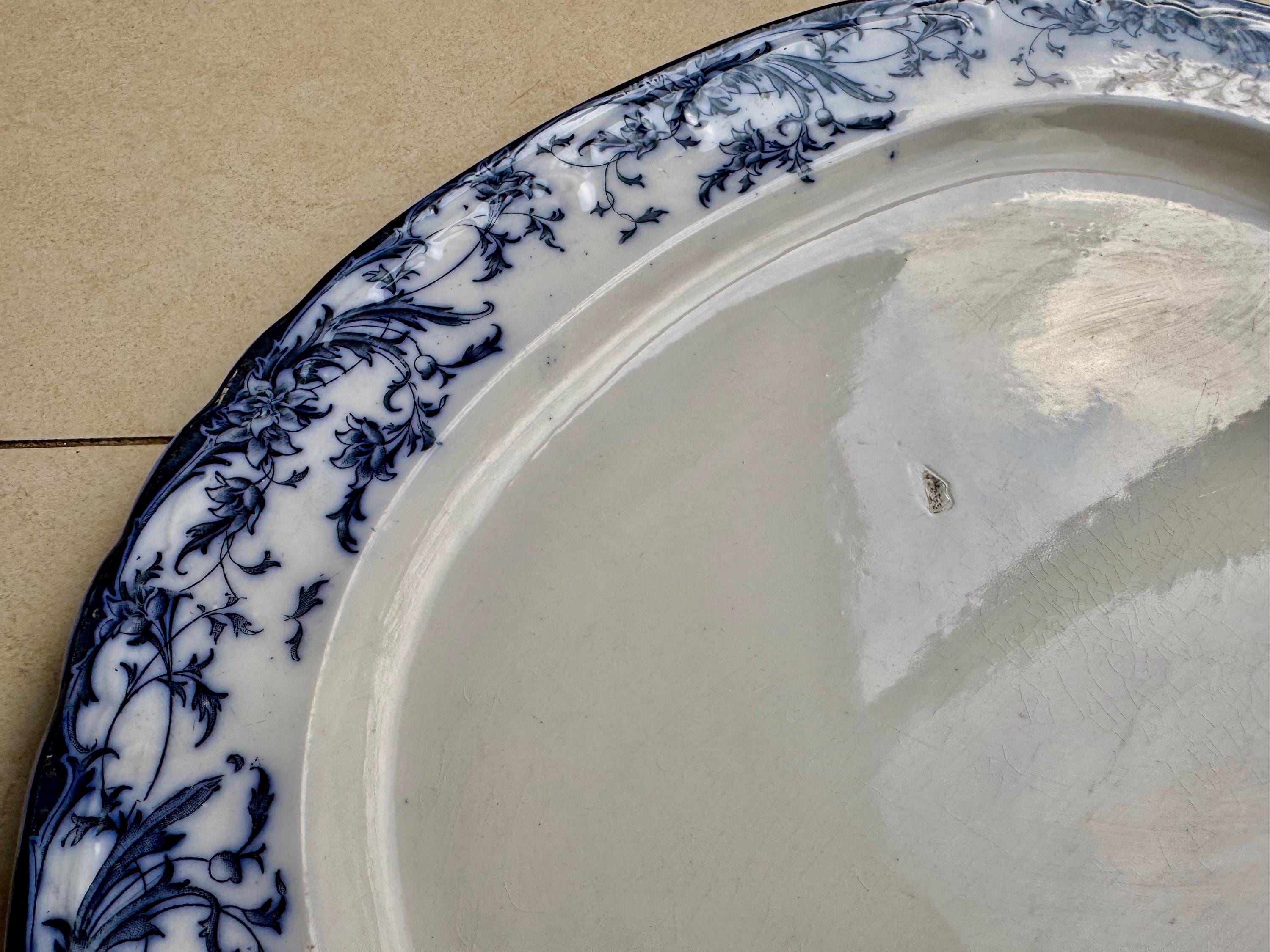 Antique 1880s Bridgwood Son Blue & White Transferware Oval Platter – 18 1/2” x 14 1/2”