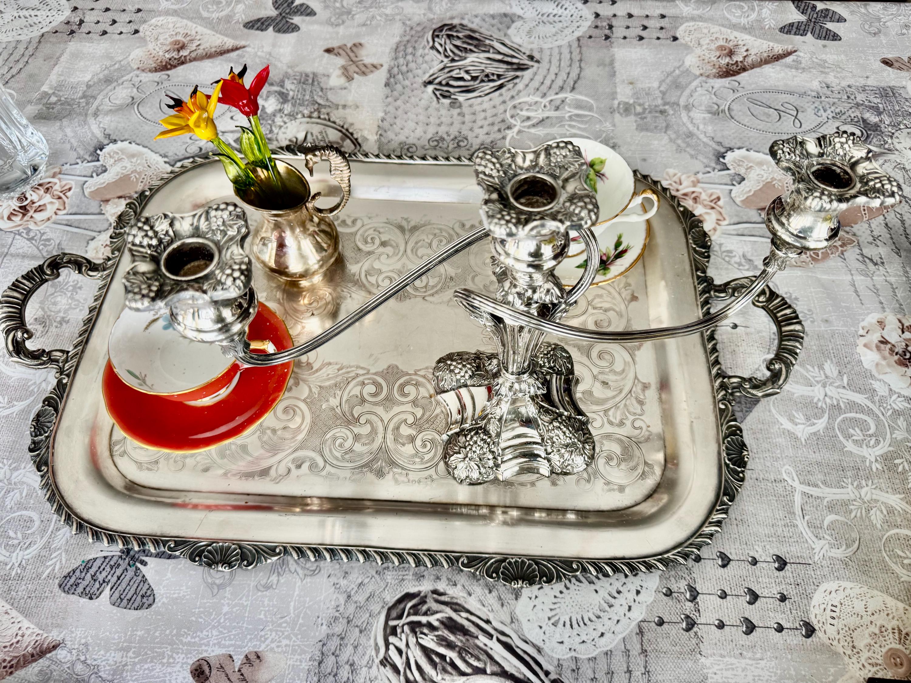 Vintage Ornate Silverplate Three-Light Candelabrum | Rococo Style Candle Holder | Elegant Table Centerpiece