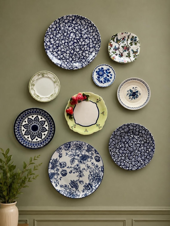 Curated Vintage Decorative Wall Plate Gallery Collection – Set of 9