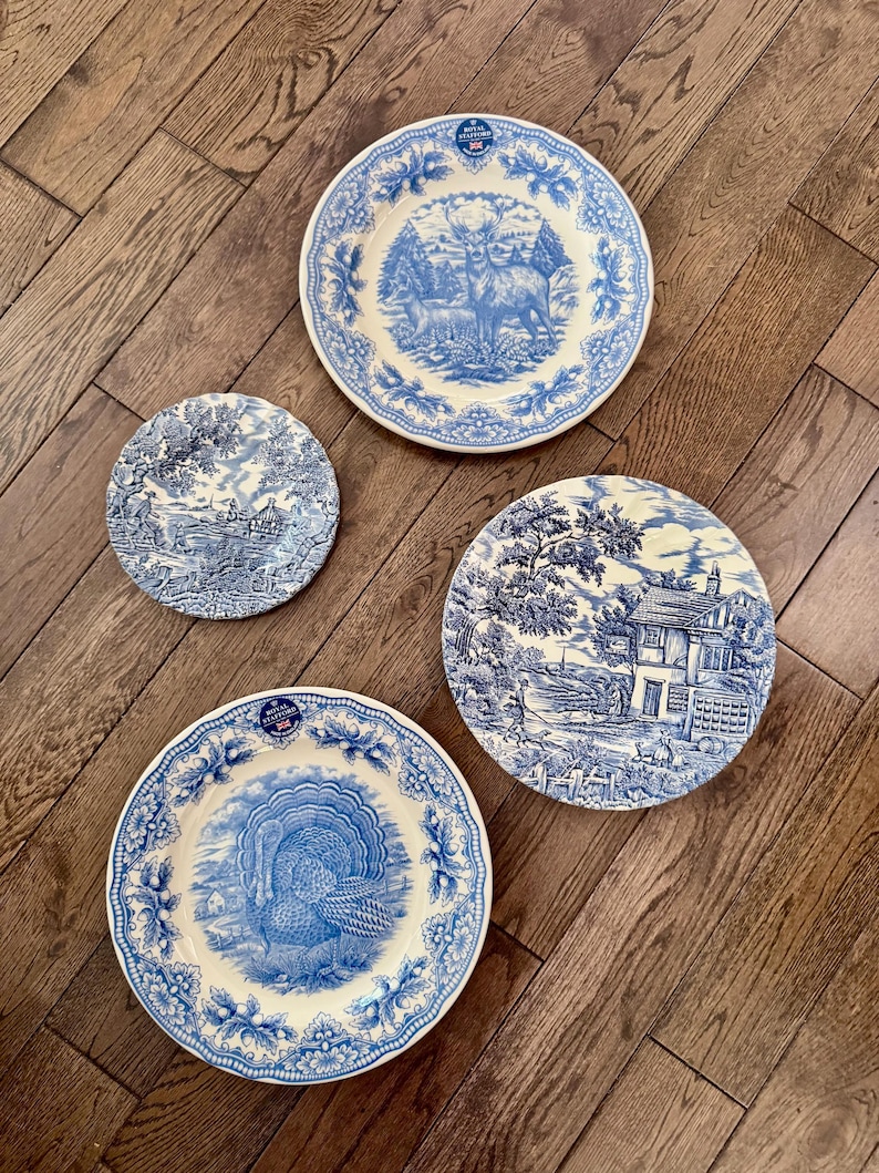 Vintage Blue & White Transferware Plate Set – English Countryside Scenes, Set of 4 image 5