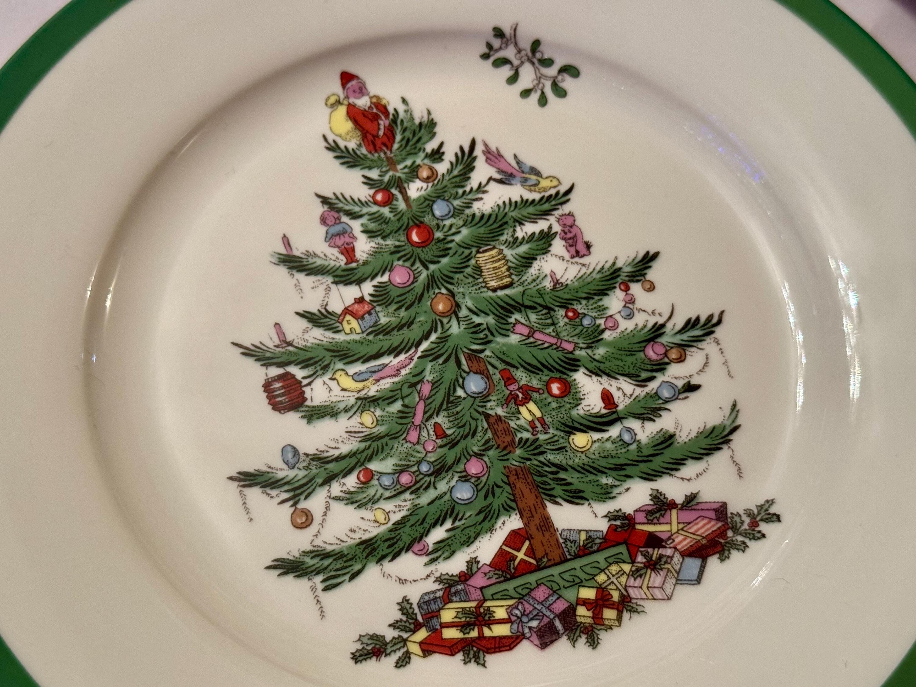 Transferware Christmas Plates — Santa's Sleigh & Spode Tree