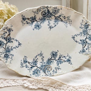 Antique English Platters — Ridgway Alexis or Losol Ware Shrewsbury — Rare Teal Transferware — England C. Conway 17”