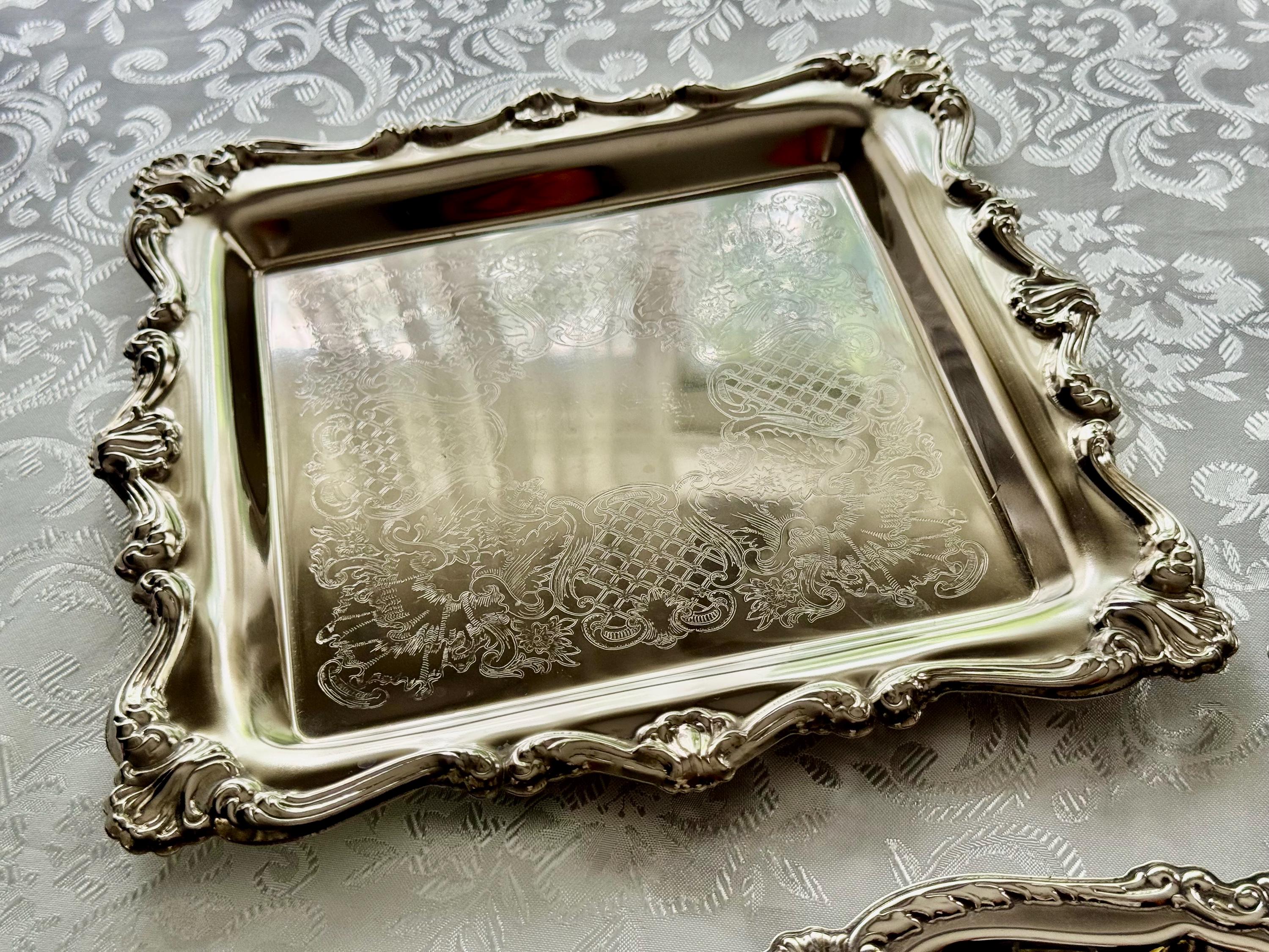 Vintage & Antique Rectangular or Square Silverplate Serving Trays — Ornate Decorative Trays — Choose Your Style