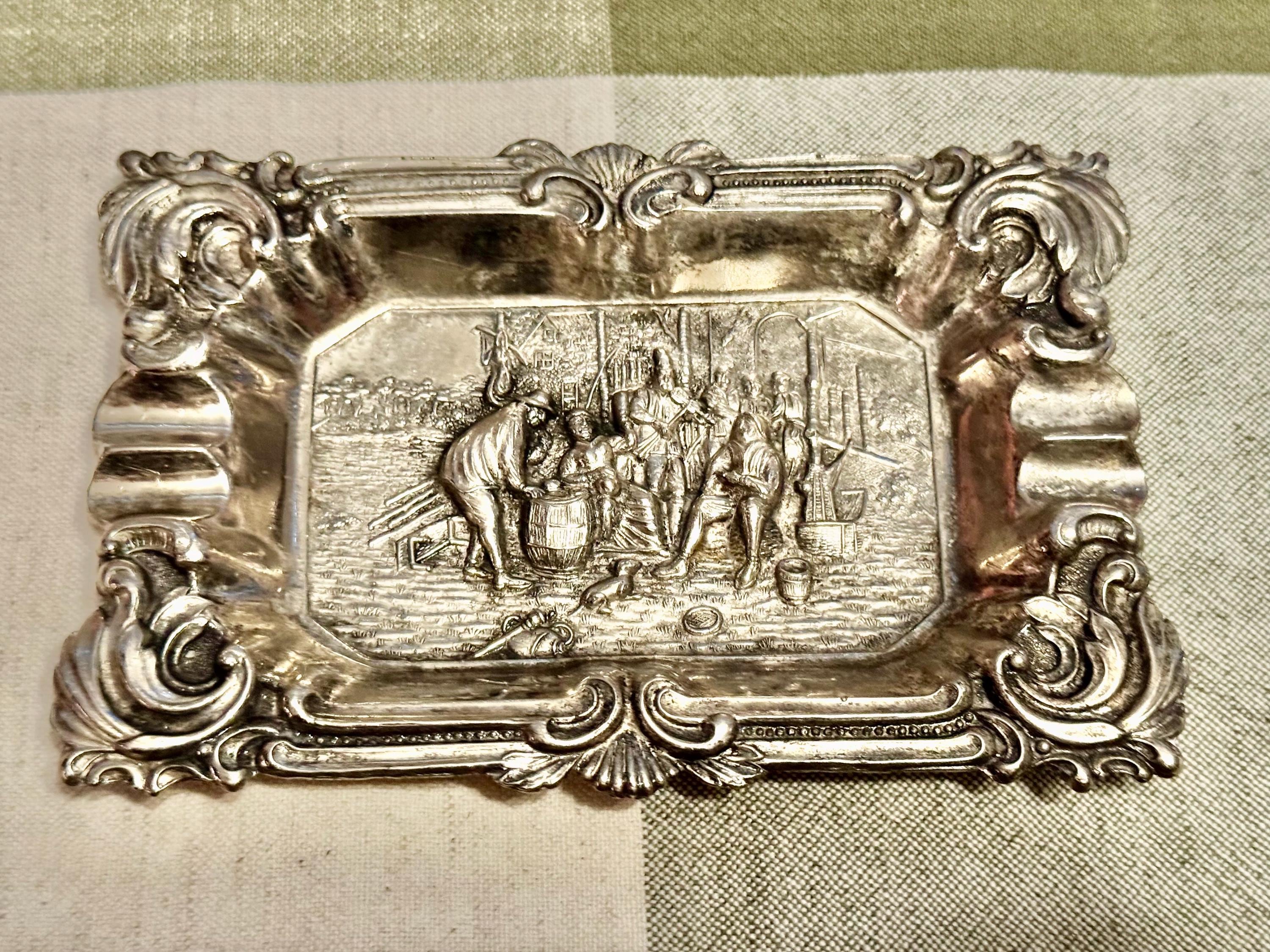 Vintage Japanese Silverplate Trinket Tray | Dutch Village Scene Relief | Rococo Catchall | Mid-Century Japan Decor