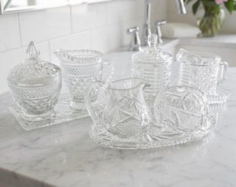 Vintage Cut Glass or Crystal Vanity Set