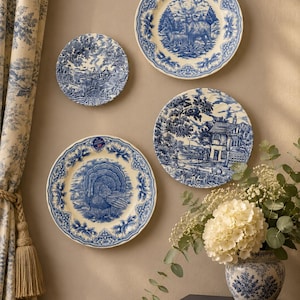 Vintage Blue & White Transferware Plate Set – English Countryside Scenes, Set of 4 image 1