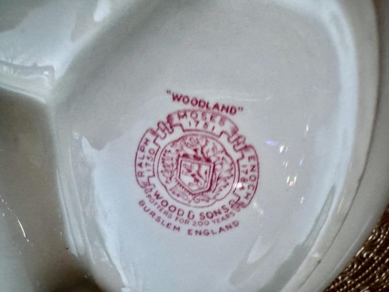 Vintage Woods & Sons “Woodland” Red Transferware Divided Serving Dish – England image 4