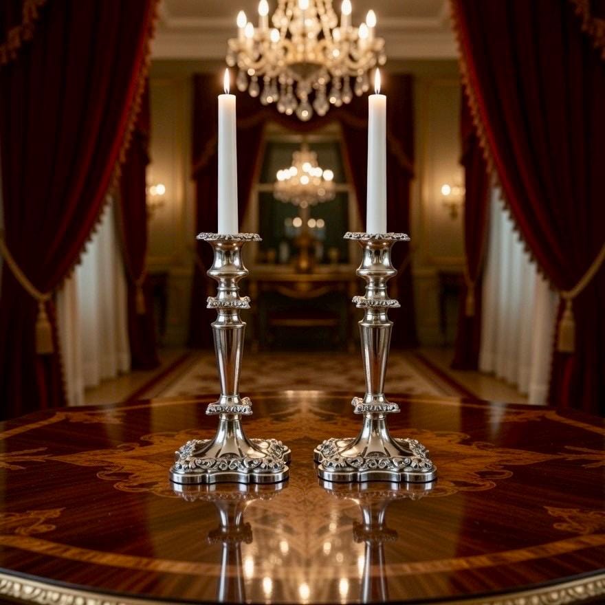Elegant Silver-Plated Candle Holders – Ornate Vintage Charm — Candlesticks Extra Tall 13.5”