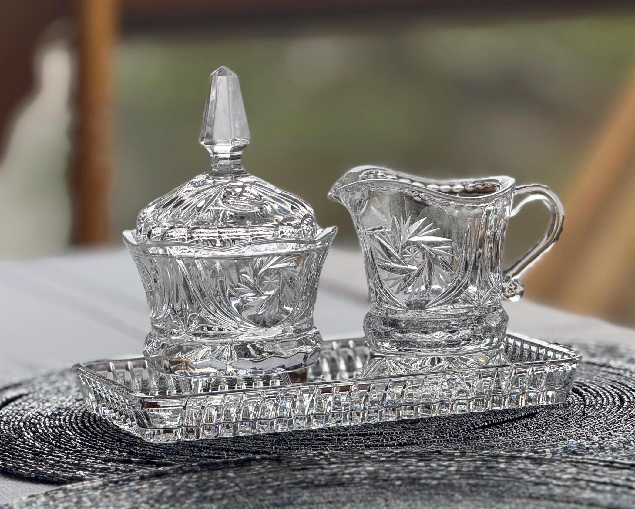 Vintage Cut Glass or Crystal Vanity Set