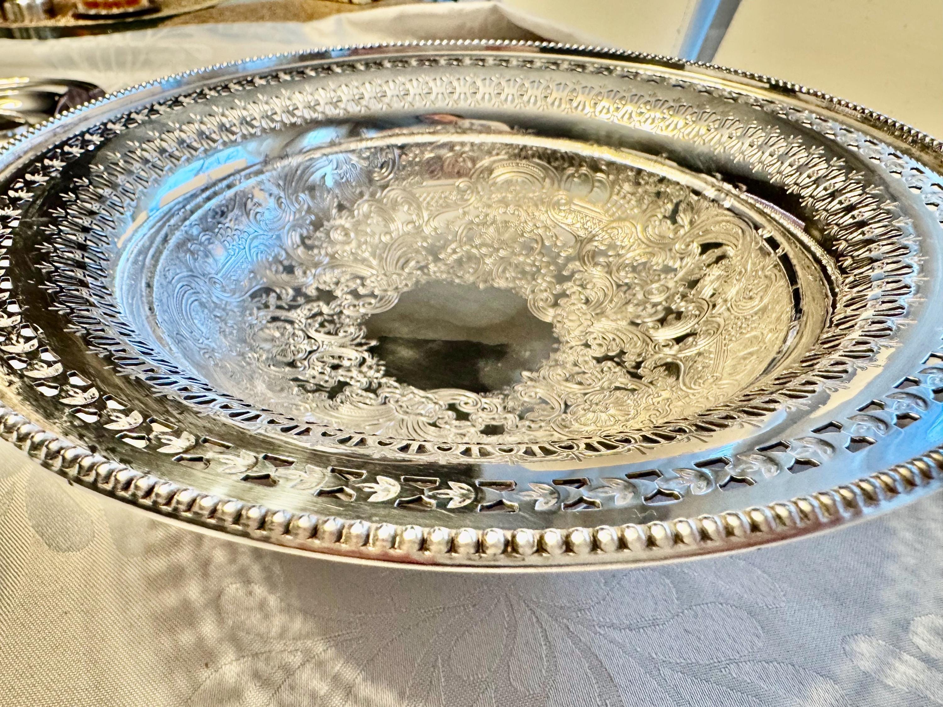 Heavy Antique Silverplate “Cavendish Plate” Pedestal Serving Bowl – Made in England