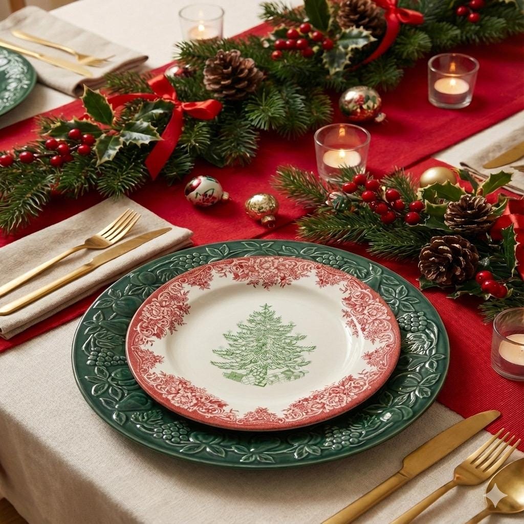 Corelle Stoneware Dinner Plate – 10.5” – Deep Green Fruit Border – Made in Thailand