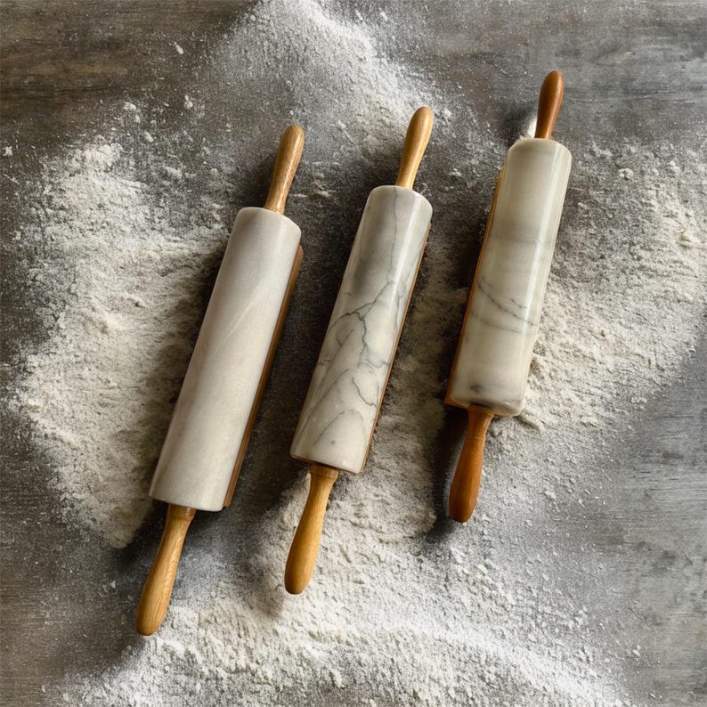 Vintage Solid Marble Rolling Pins with Wooden Handles & Original Stand – Sold Individually image 4