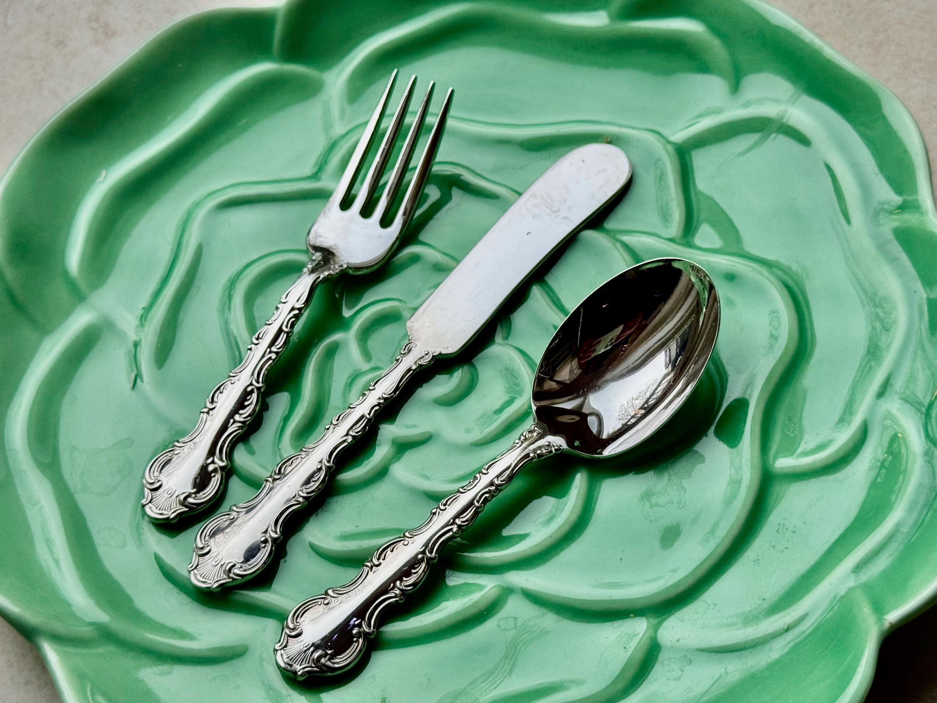 Vintage Birks Silverplate “Louis de France” Baby Set – Fork, Knife & Spoon