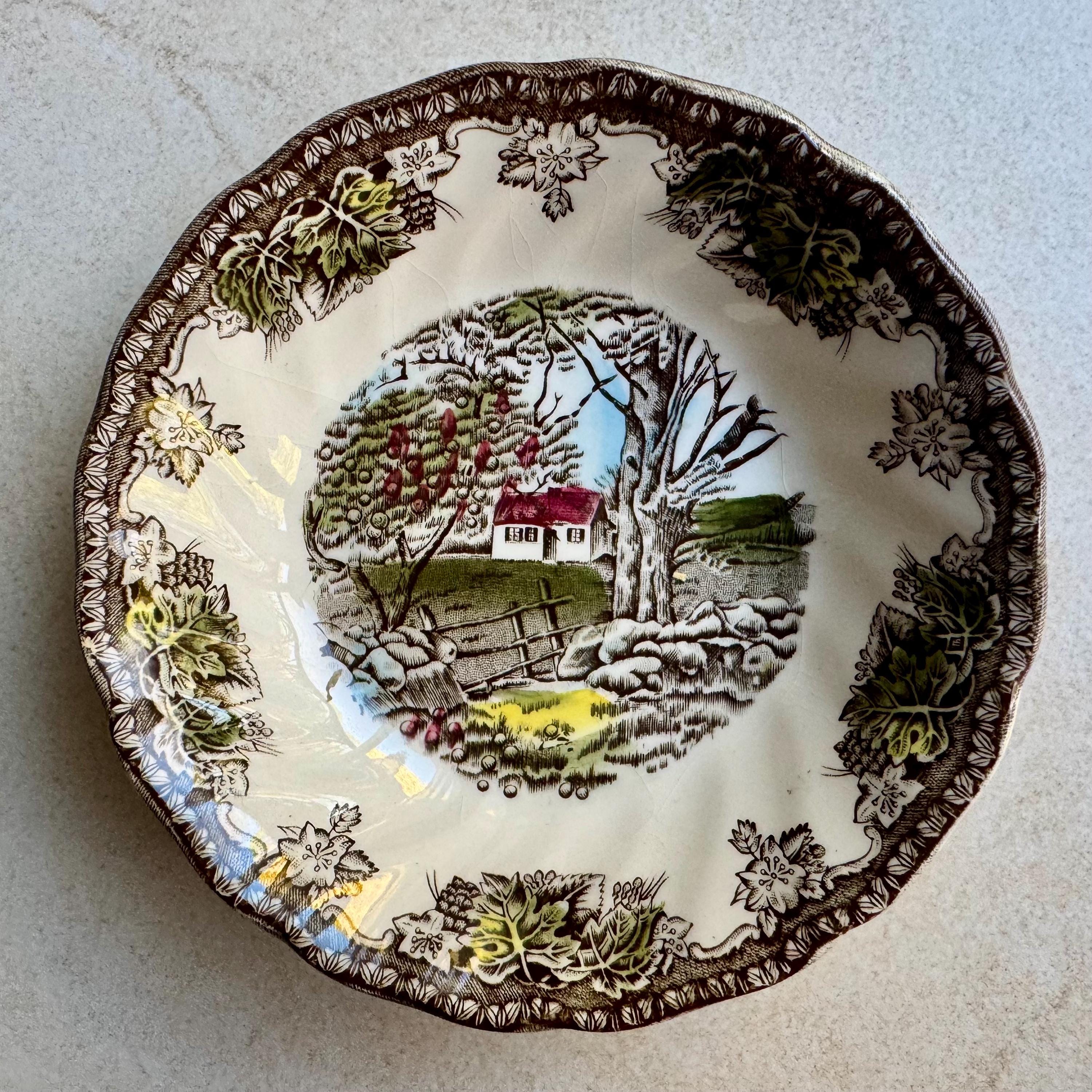 Vintage Scenic Transferware Wall Plates Set of 7, English Country Cottage Gallery Wall Decor