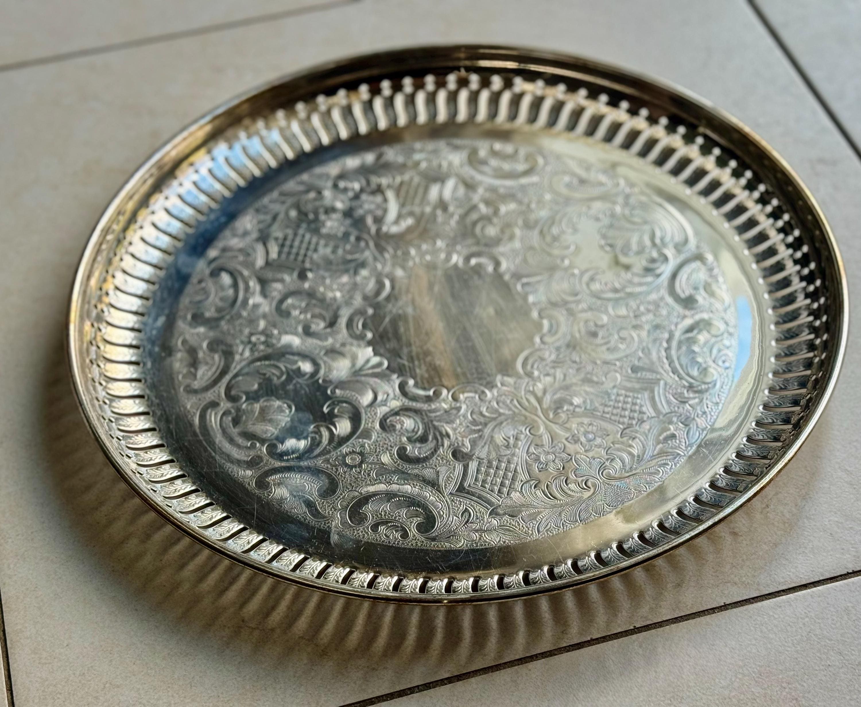 Vintage Marlboro Silver Plated Trays – Etched Design, Pierced Edge