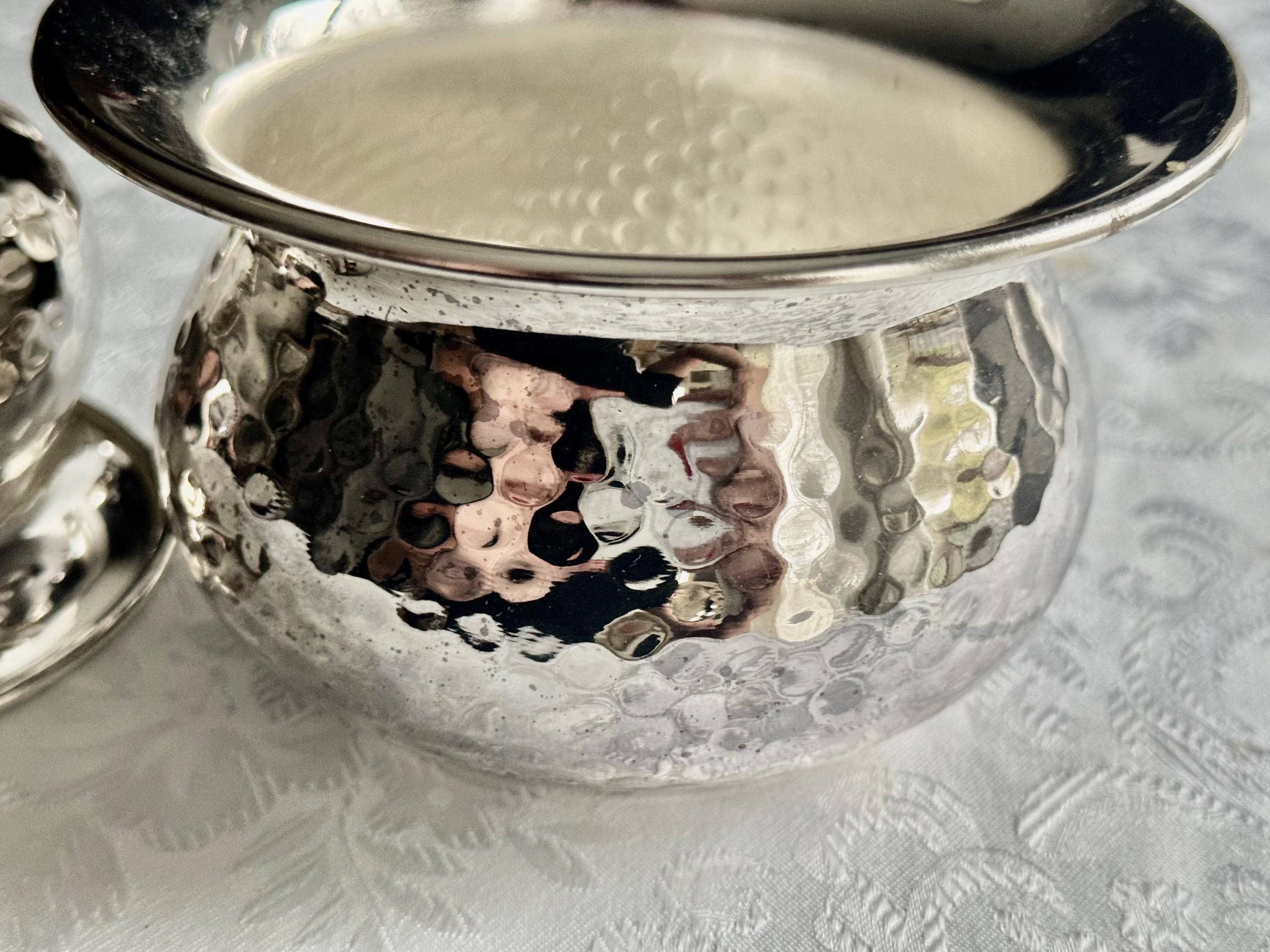 Italian Hammered Silverplate Bowls or Planters — Polished Reflective Vintage Pair