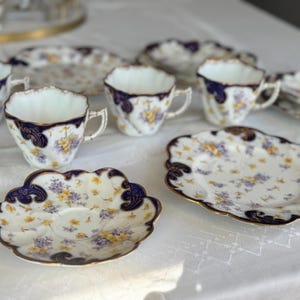 Antique Royal Style Tea Trio – Cobalt Gold & Violets Bone China Set image 16