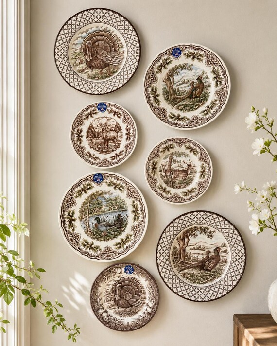 Vintage Animal Wall Plate Set: Rustic Woodland Decor, Made in England