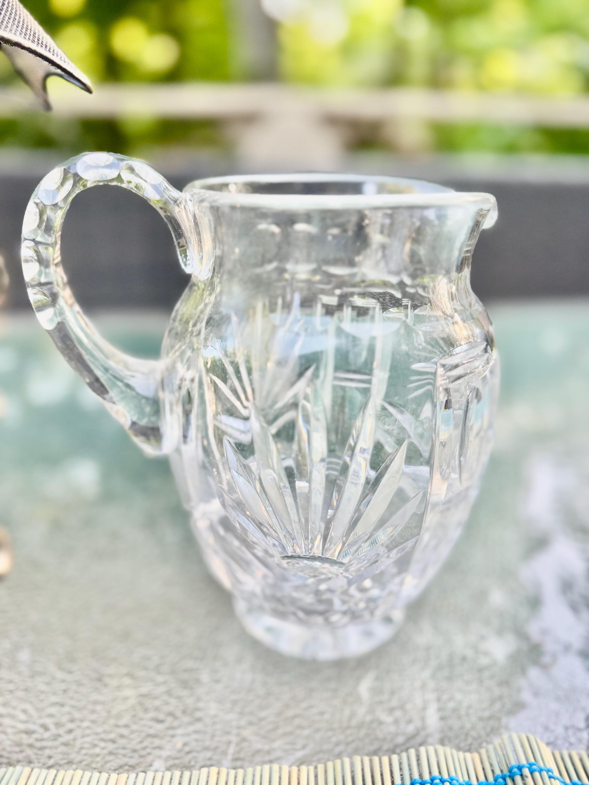 Vintage Cut Crystal Water Pitcher – Medium Size 7.5” Tall – Heavy, Elegant, and Brilliant