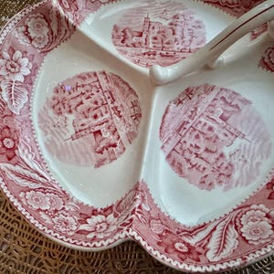 Vintage Woods & Sons “Woodland” Red Transferware Divided Serving Dish – England image 3